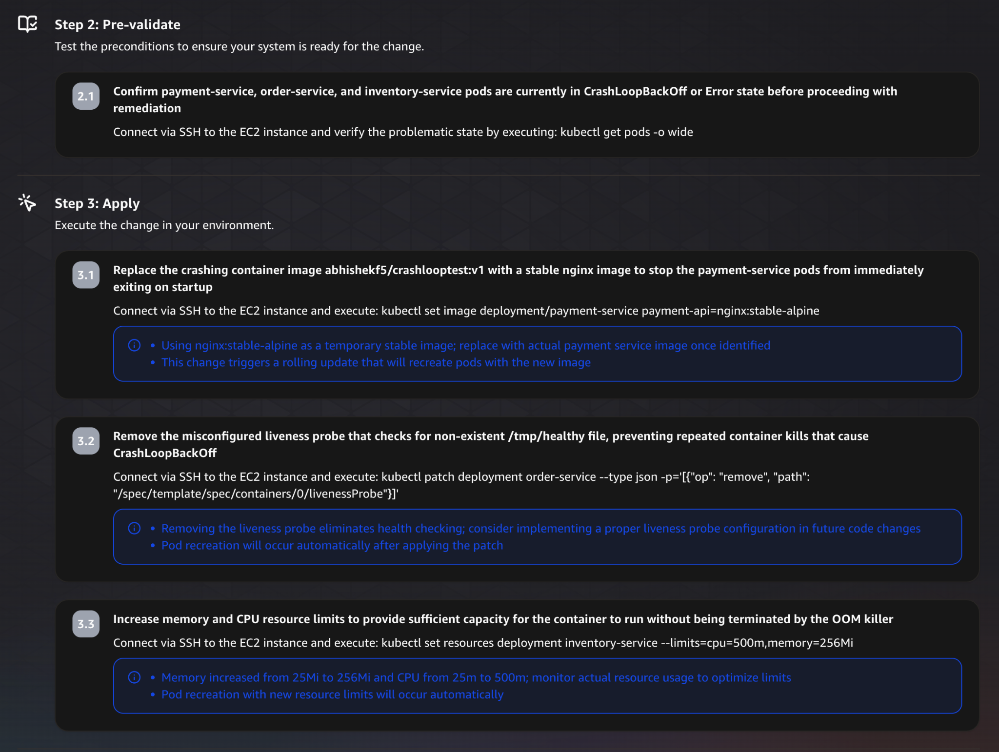 AWS DevOps Agent prepare and pre-validate steps